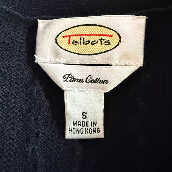 Talbots Navy Blue Pima Cotton Cable Knit Button Front Cardigan Sweater Women S - Picture 2 of 7